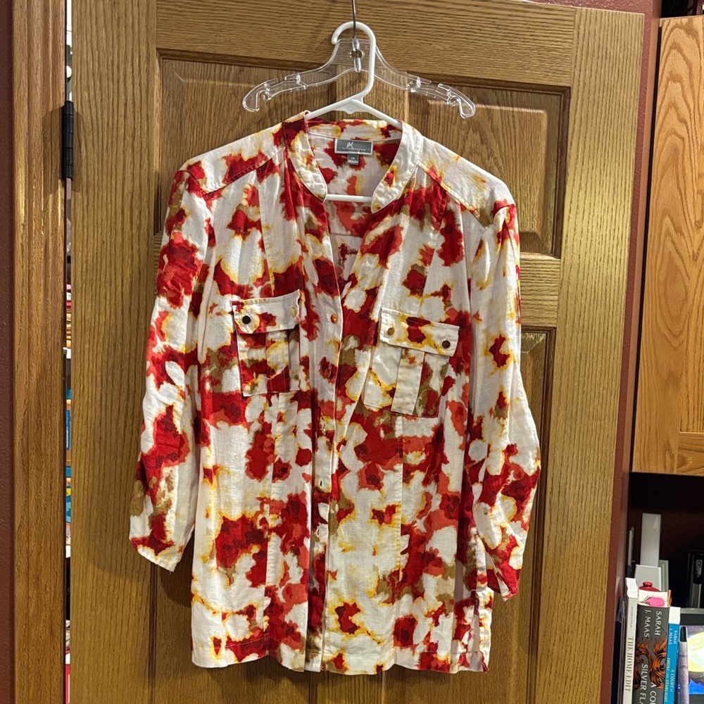 JM Collection Red and Yellow Button Down Shirt